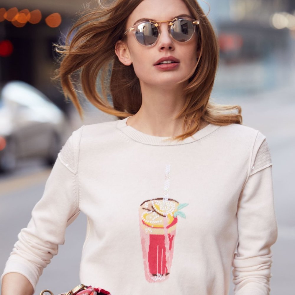 Summer Sips Sequin Cotton Sweater Pink Lemonade